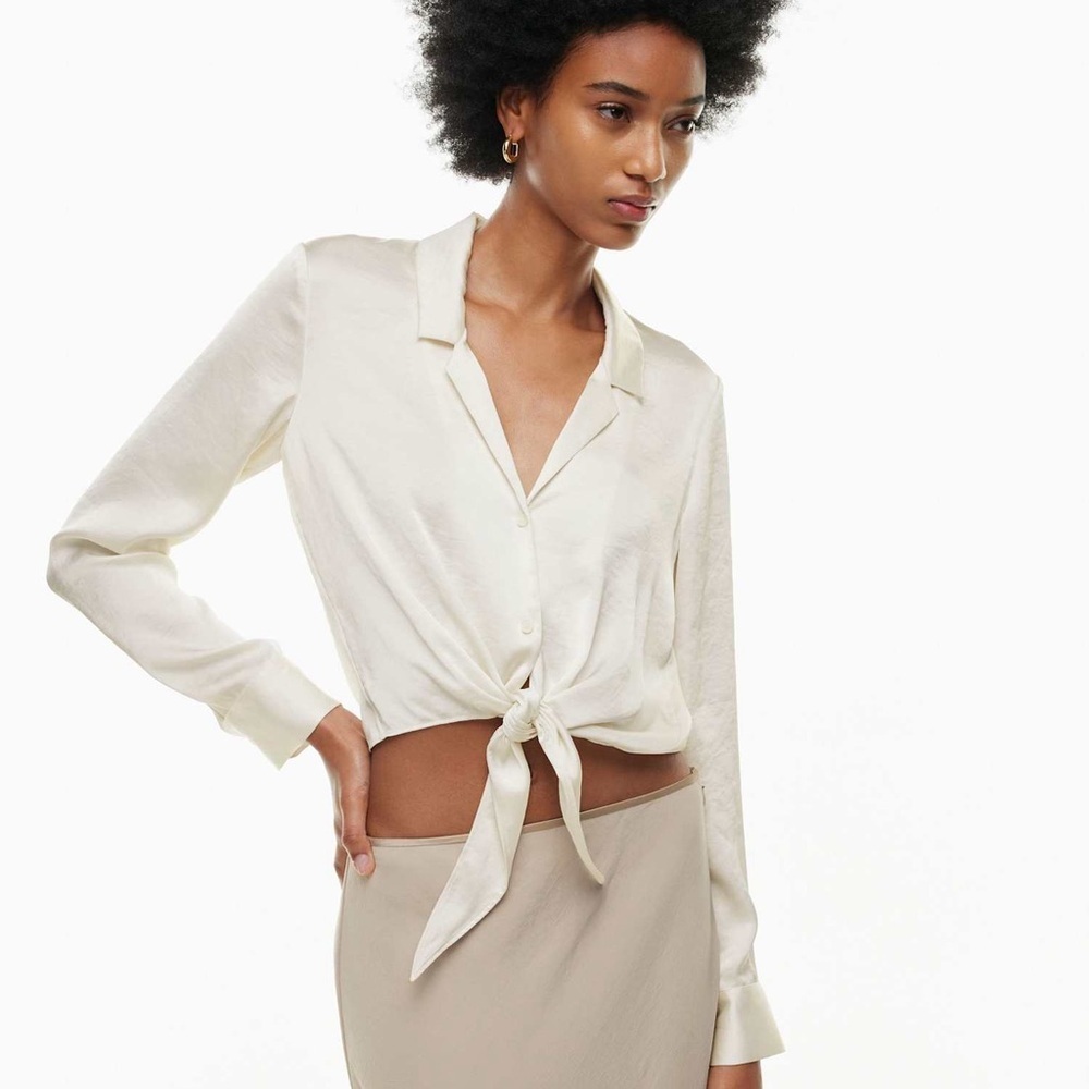 Aritzia Wilfred Tie-Front Satin Blouse Silky Material Tie Front Twist Front Top